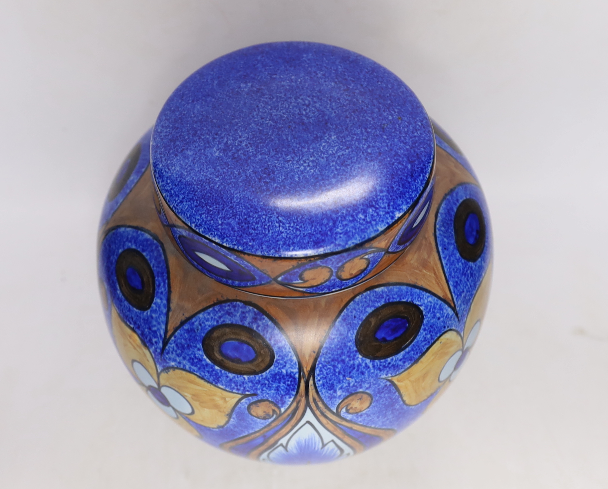 A Clews & Co. Ltd. Hand painted Chameleon ware jar and cover, 25cm high